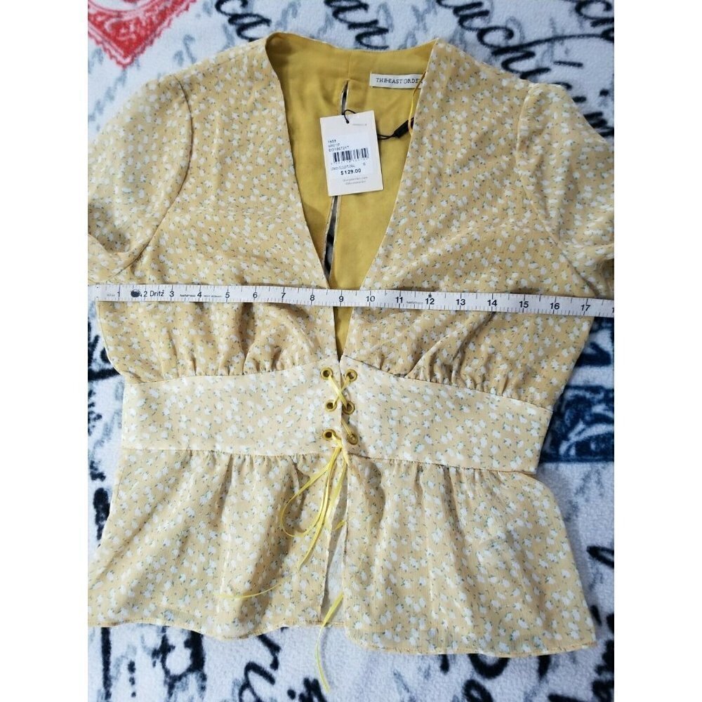 The East Order Marie Top Lemon Cloud Floral Chiffon Long Sleeve Slit Back Sz (S)